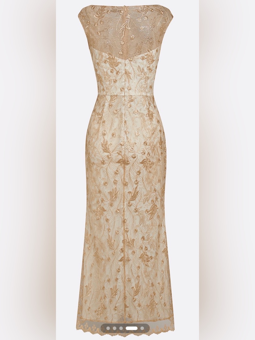 Champagne Sleeveless Sheath Dress with Gold Embroidered Overlay #385 - Picture 9 of 13